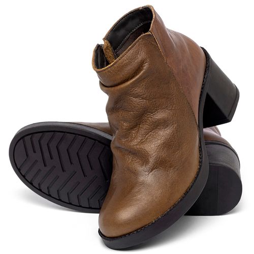 Bota   Cano Curto Salto de 5 cm em Couro Bicolor - Codigo - 141334