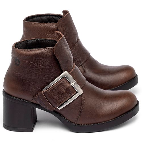 Bota   Cano Curto Salto de 5 cm em Couro Marrom - Codigo - 141333