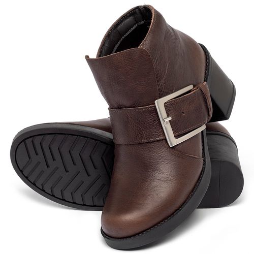 Bota   Cano Curto Salto de 5 cm em Couro Marrom - Codigo - 141333