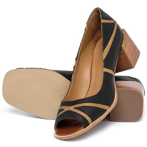 Peep Toe   Laranja Lima Shoes Salto de 5 cm em Couro Preto - Codigo - 3874