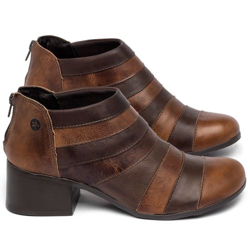 Bota   Cano Curto Salto de 5 cm em Couro Marrom - Codigo - 137162