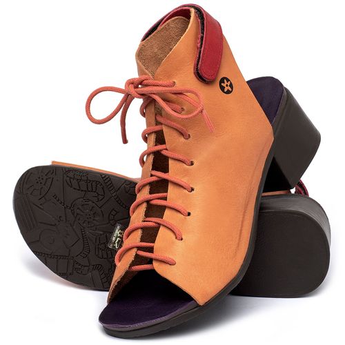 Sandália   Boho Salto de 4 cm em Couro Laranja - Codigo - 137350