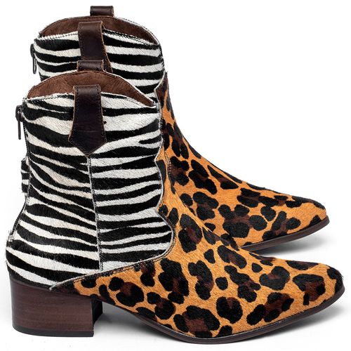 Bota   Cano Curto Salto de 1 cm em Couro Animal Print - Codigo - 152009
