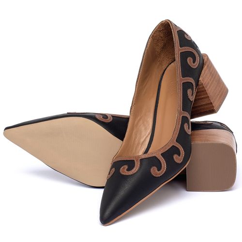 Scarpin   Bico Fino Salto de 5 cm em Couro Preto - Codigo - 3869