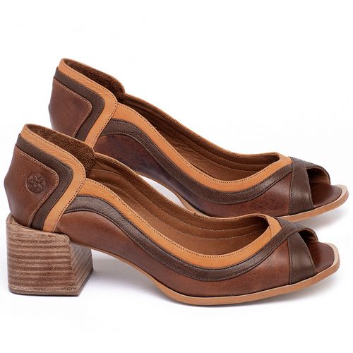 Peep Toe   Laranja Lima Shoes Salto de 5 cm em Couro Bicolor - Codigo - 3828