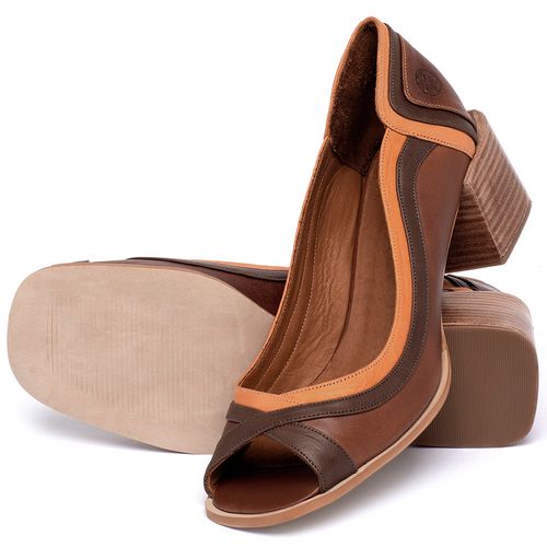 Peep Toe   Laranja Lima Shoes Salto de 5 cm em Couro Bicolor - Codigo - 3828