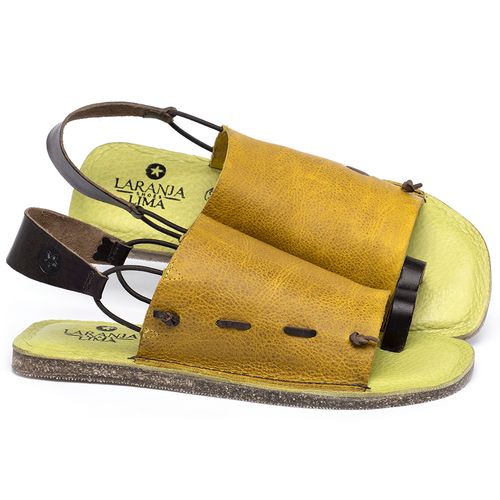Sandália Rasteira   Flat em Couro Amarelo - Codigo - 141154