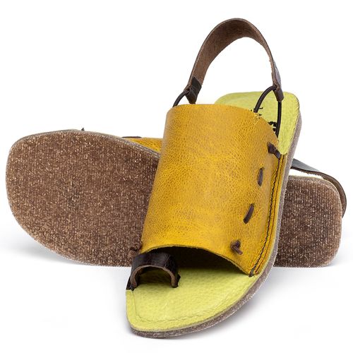 Sandália Rasteira   Flat em Couro Amarelo - Codigo - 141154