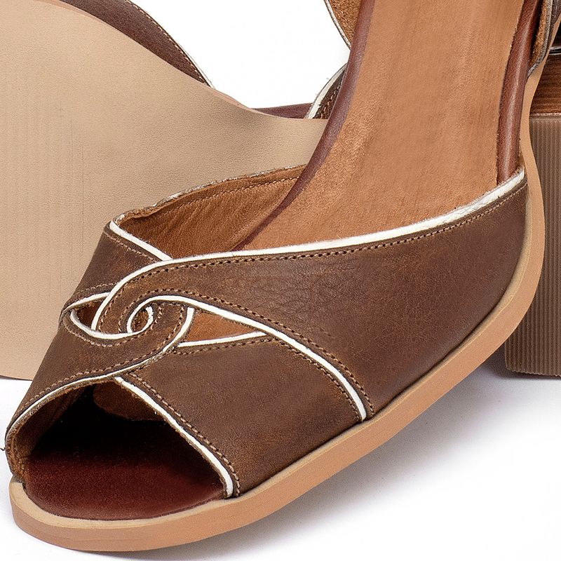 Caramelo Peep Toe Couro Peep Toe Couro Confort Salto Bloco