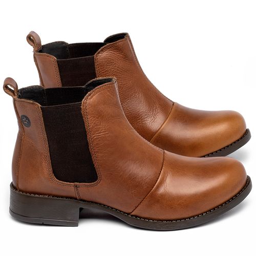 Bota   Cano Curto Salto de 3 cm em Couro Marrom - Codigo - 141185