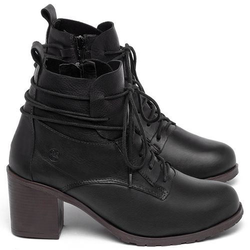 Bota   Cano Curto Salto de 6 cm em Couro Preto - Codigo - 137241