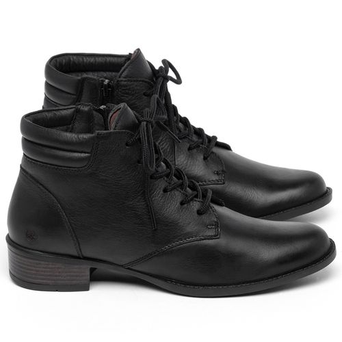 Bota   Cano Curto Salto de 3 cm em Couro Preto - Codigo - 152004