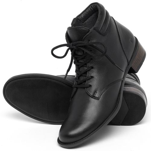 Bota   Cano Curto Salto de 3 cm em Couro Preto - Codigo - 152004