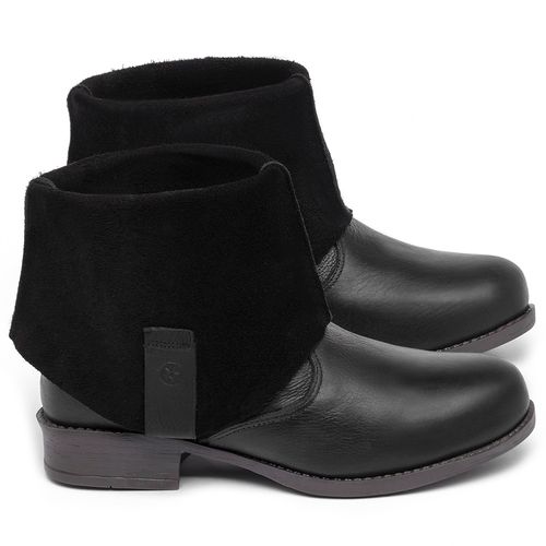 Bota   Cano Curto Salto de 3 cm em Couro Preto - Codigo - 141082
