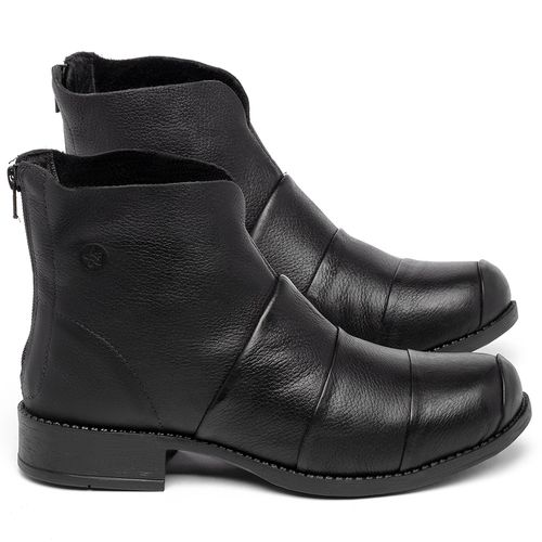 Bota   Cano Curto Salto de 3 cm em Couro Preto - Codigo - 141079