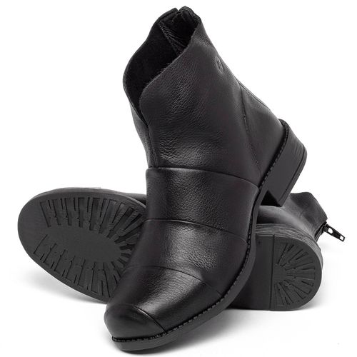 Bota   Cano Curto Salto de 3 cm em Couro Preto - Codigo - 141079