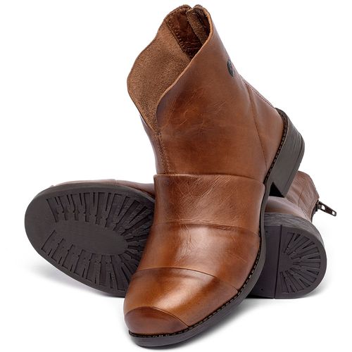Bota   Cano Curto Salto de 3 cm em Couro Marrom - Codigo - 141079