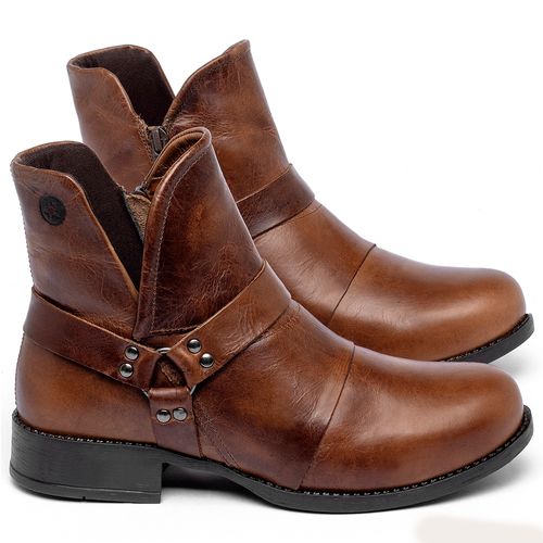 Bota   Cano Curto Salto de 3 cm em Couro Marrom - Codigo - 141139