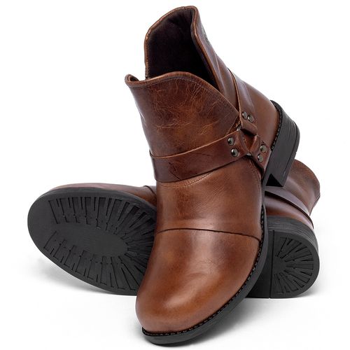 Bota   Cano Curto Salto de 3 cm em Couro Marrom - Codigo - 141139
