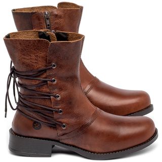 Bota   Cano Médio Salto de 3 cm em Couro Marrom - Codigo - 141124