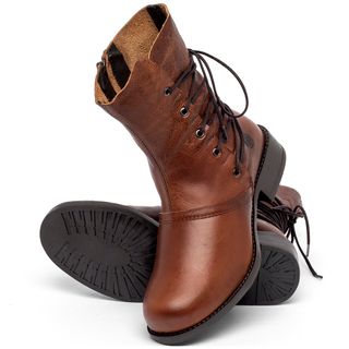 Bota   Cano Médio Salto de 3 cm em Couro Marrom - Codigo - 141124