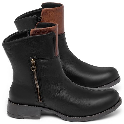 Bota   Cano Médio Salto de 3 cm em Couro Preto - Codigo - 141134