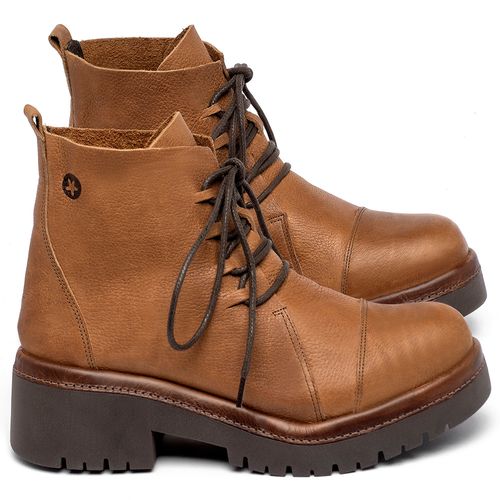 Bota   Cano Curto Salto de 4 cm em Couro Caramelo - Codigo - 153030