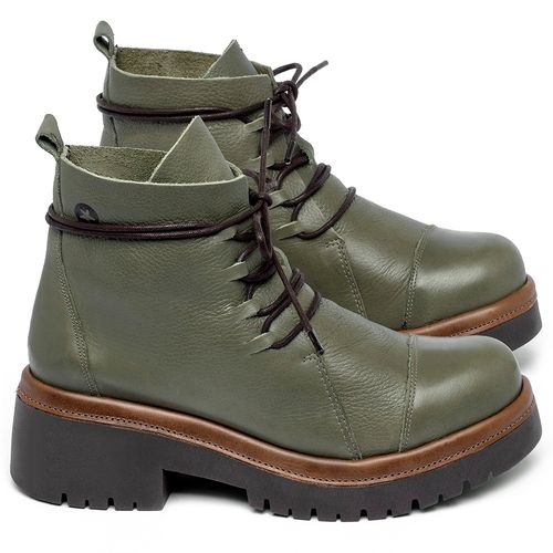 Bota   Cano Curto Salto de 4 cm em Couro Musgo - Codigo - 153030