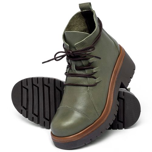 Bota   Cano Curto Salto de 4 cm em Couro Musgo - Codigo - 153030