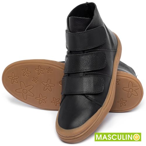 Tênis Masculino   Cano Alto em Couro Preto - Codigo - 141090