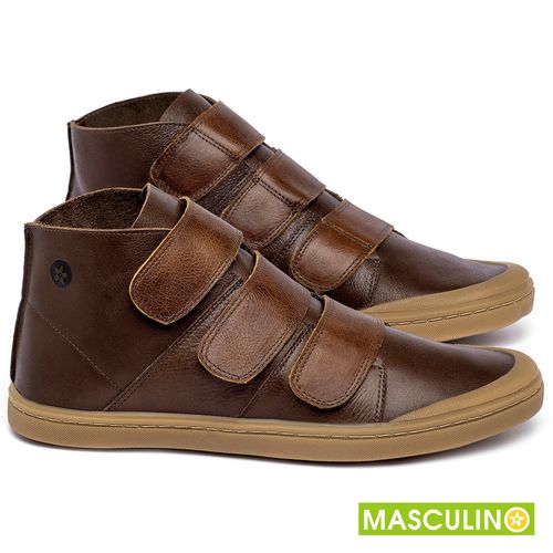 Tênis Masculino   Cano Alto em Couro Marrom - Codigo - 141090