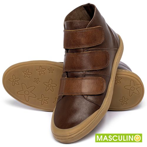 Tênis Masculino   Cano Alto em Couro Marrom - Codigo - 141090