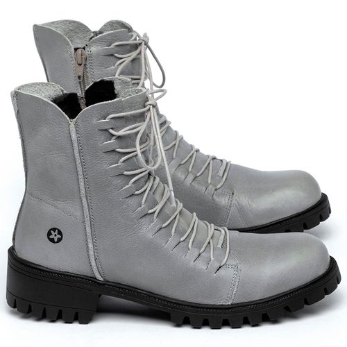 Bota   Cano Curto Salto de 4 cm em Couro Cinza - Codigo - 137246