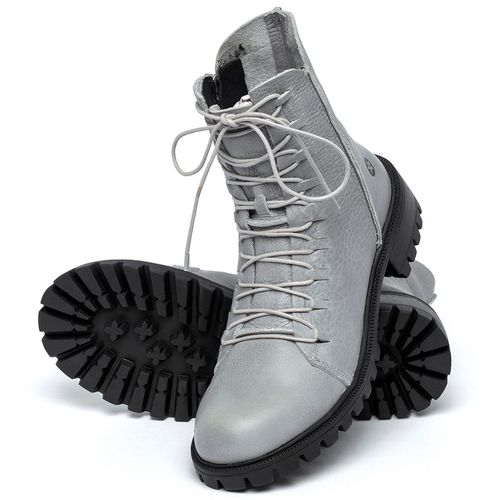 Bota   Cano Curto Salto de 4 cm em Couro Cinza - Codigo - 137246