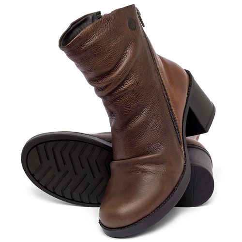 Bota   Cano Médio Salto de 5 cm em Couro Marrom - Codigo - 141244