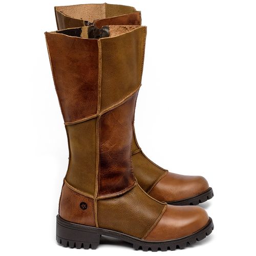 Bota   Cano Longo Salto de 4 cm em Couro Bicolor - Codigo - 137252
