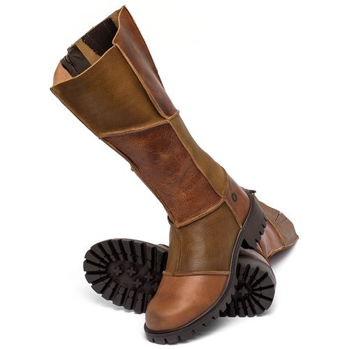 Bota   Cano Longo Salto de 4 cm em Couro Bicolor - Codigo - 137252
