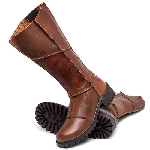 Bota   Cano Longo Salto de 4 cm em Couro Marrom - Codigo - 137252
