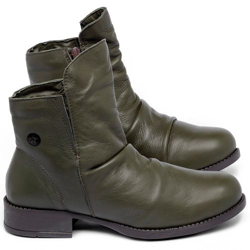 Bota   Cano Curto Salto de 3 cm em Couro Musgo - Codigo - 141255