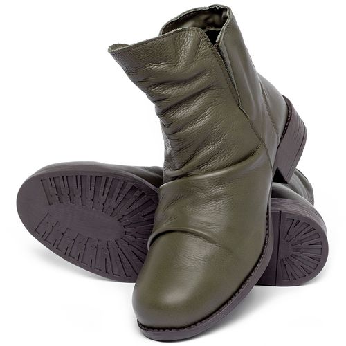 Bota   Cano Curto Salto de 3 cm em Couro Musgo - Codigo - 141255
