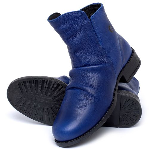 Bota   Cano Curto Salto de 3 cm em Couro Azul - Codigo - 141255