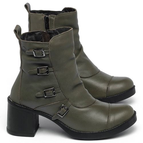 Bota   Cano Médio Salto de 5 cm em Couro Musgo - Codigo - 141342