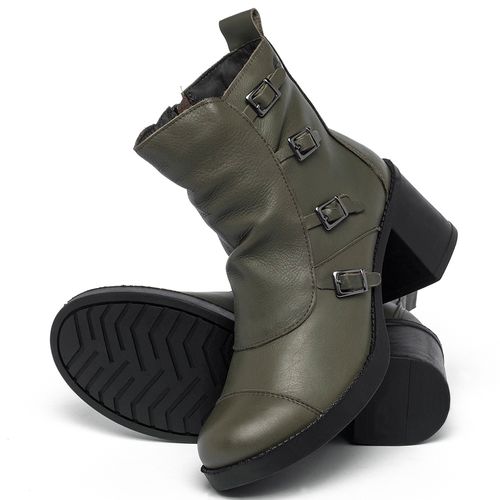 Bota   Cano Médio Salto de 5 cm em Couro Musgo - Codigo - 141342