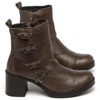 Bota   Cano Médio Salto de 5 cm em Couro Café - Codigo - 141342