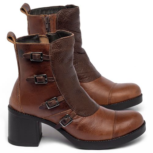 Bota   Cano Médio Salto de 5 cm em Couro Marrom - Codigo - 141342