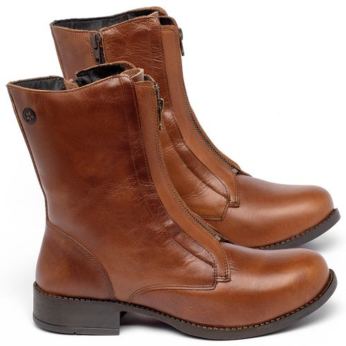 Bota   Cano Médio Salto de 3 cm em Couro Marrom - Codigo - 141252
