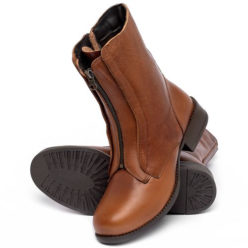 Bota   Cano Médio Salto de 3 cm em Couro Marrom - Codigo - 141252