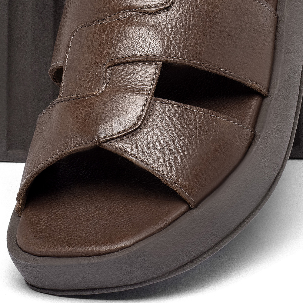 Sandália Boho Salto de 4 cm em Couro Caramelo