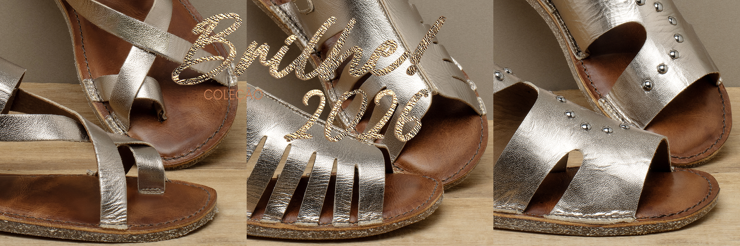 Sandálias Rasteiras Flat em Couro Metalizado